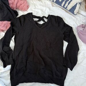 Love Ellie Black V-Neck Lattice Strappy Back Sweater - Size L